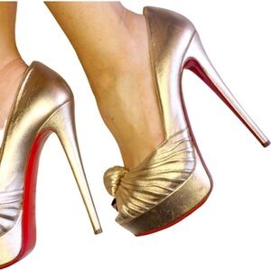 Christian Louboutin Jenny Platinum Leather Pump Heel 2013 Limited Edition 36.5